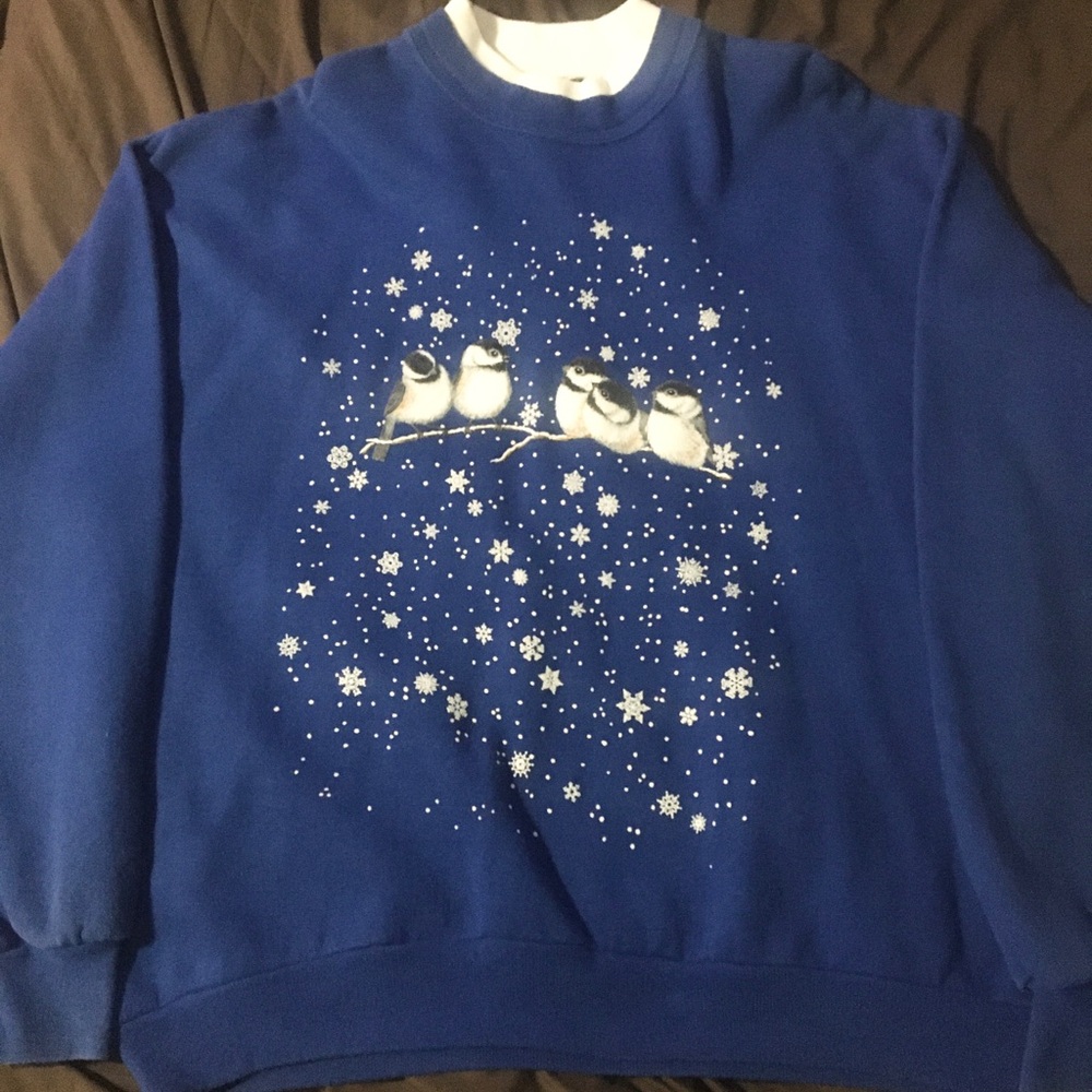 XL Birds Snowflakes Christmas Ugly Sweater Holiday Oversized Men Women Snow Blue